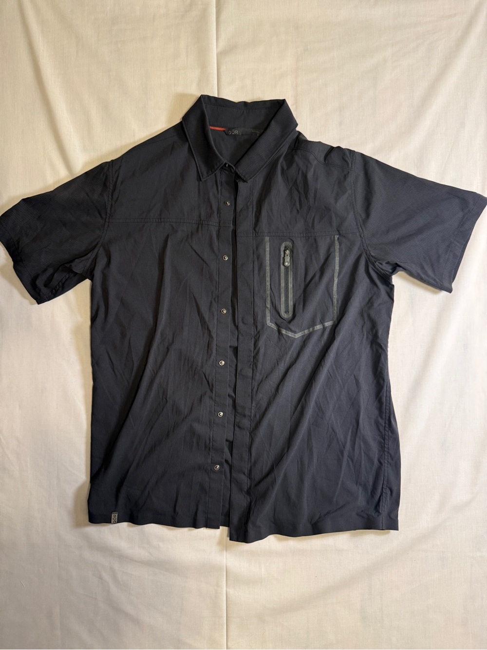 QOR Technical Nylon Stretch Short Sleeve Snap Shirt Black Commuter Large